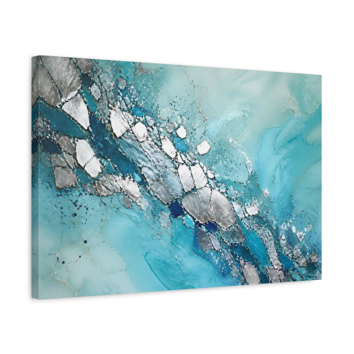 Side Mockup 3. Turquoise Metallic Veins shown as canvas print