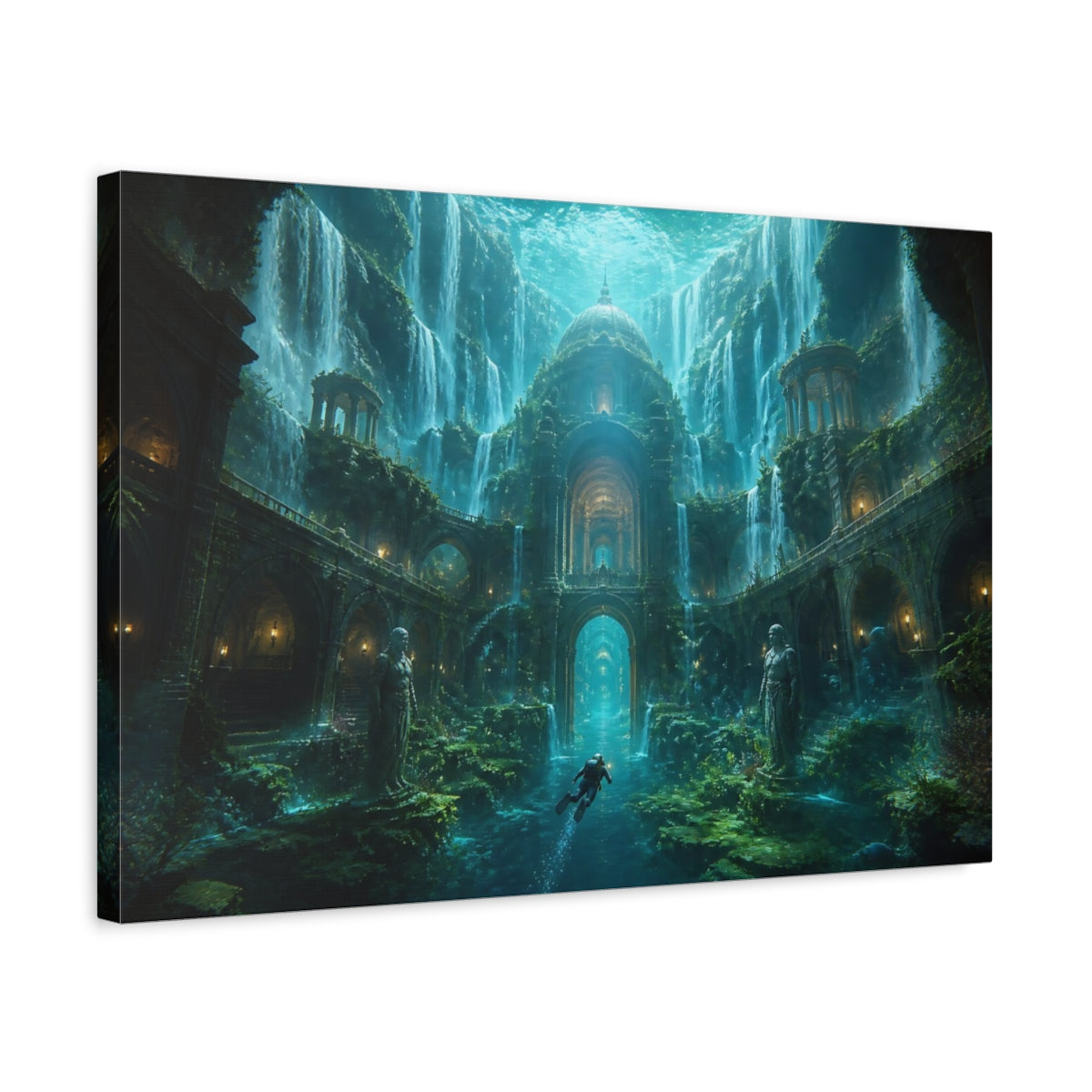 Side Mockup 3. Underwater Cathedral Ruins shown as canvas print