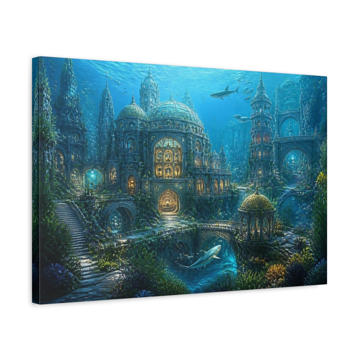 Side Mockup 3. Underwater City Of Lights shown as canvas print