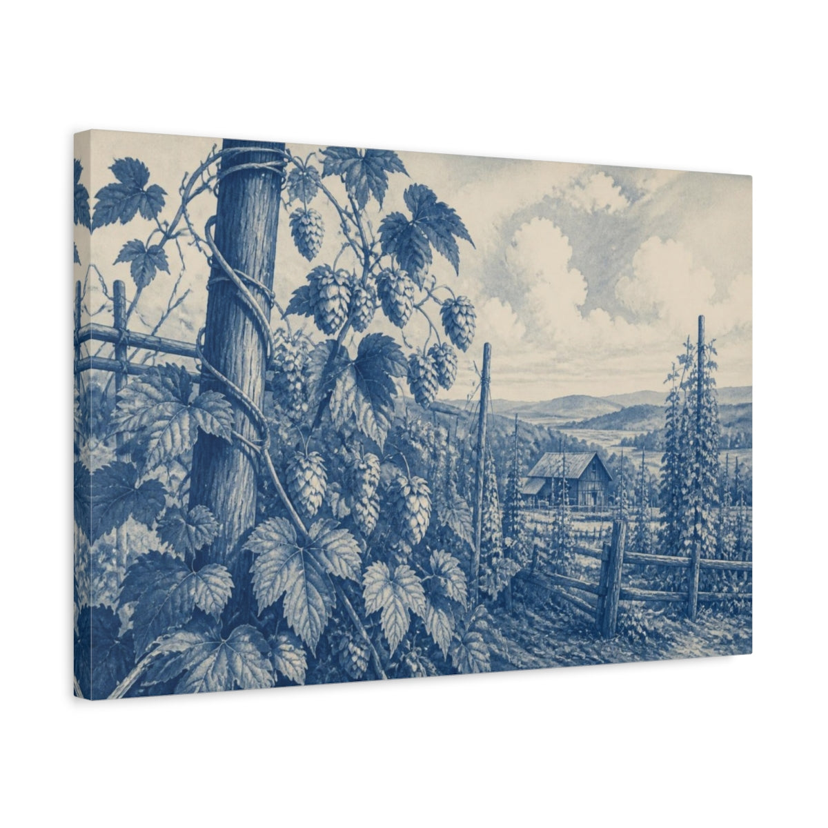 Side Mockup 3. Vintage Hop Vine Study shown as canvas print