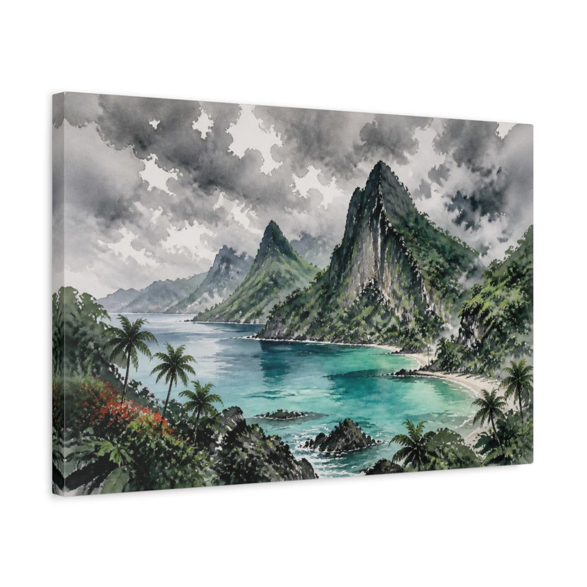 Side Mockup 3. Volcanic Cliffs Landscape shown as canvas print