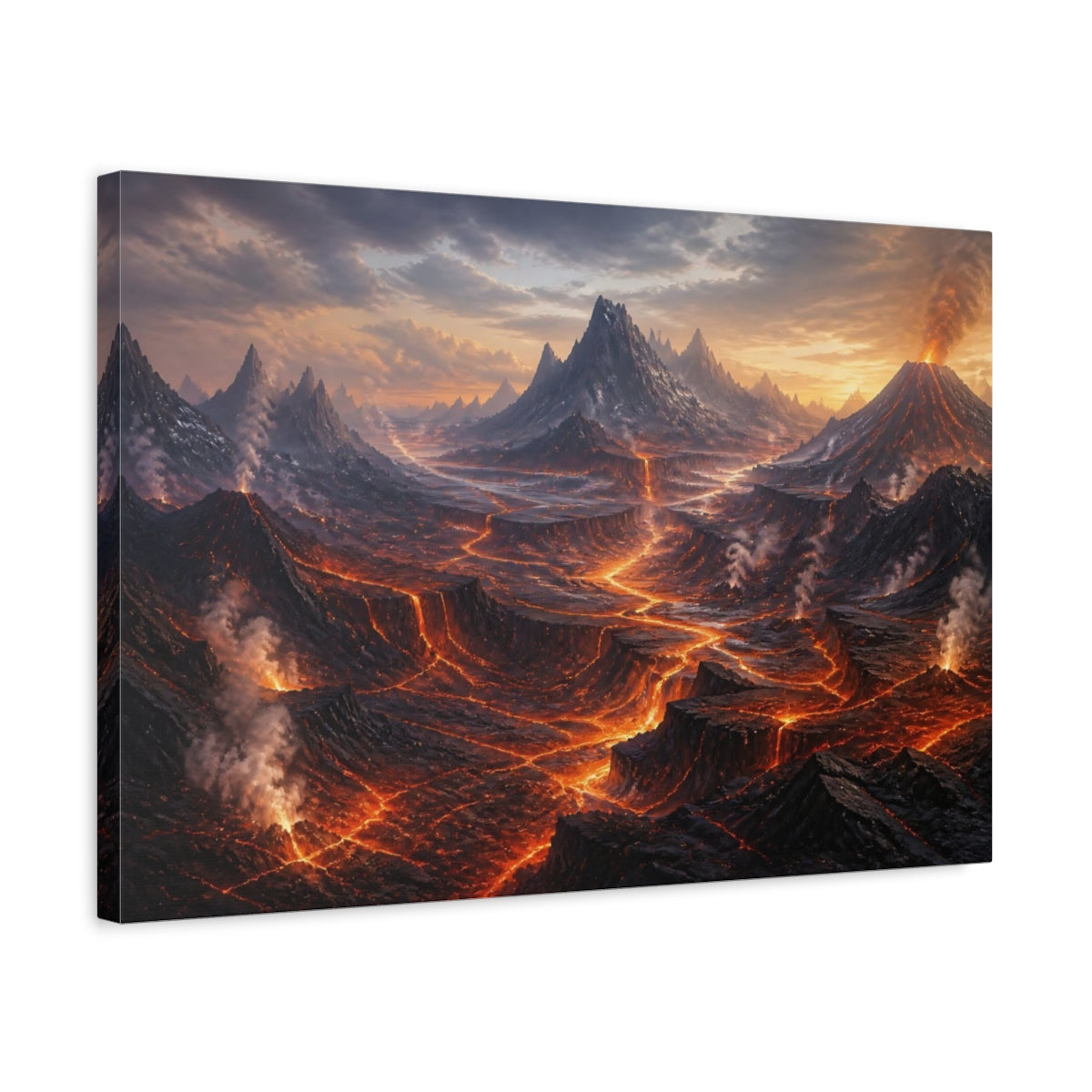 Side Mockup 3. Volcanic Landscape At Dusk shown as canvas print