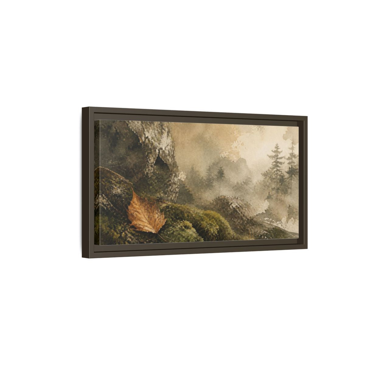 Side Mockup 7. Wabi Sabi Amber Leaf shown as framed canvas print