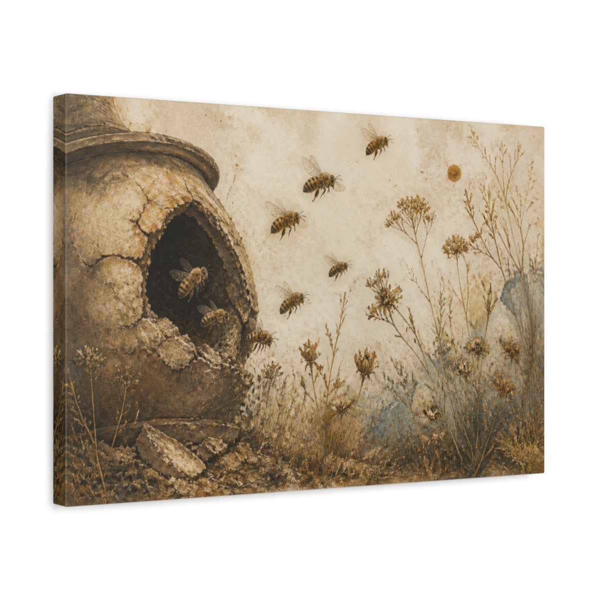 Side Mockup 3. Wabi Sabi Bees & Hive shown as canvas print