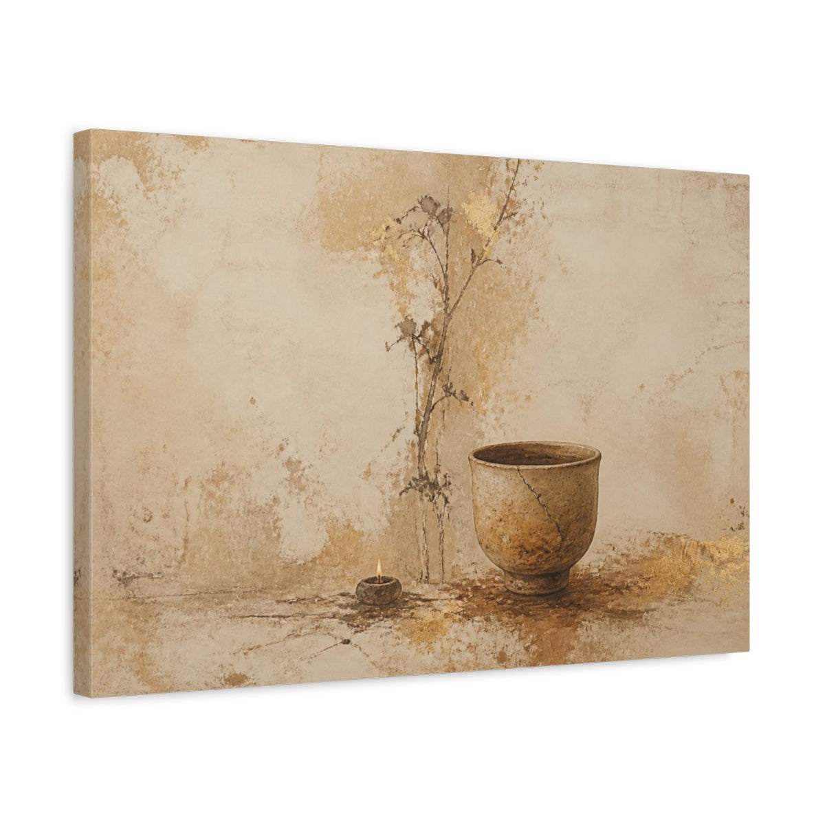 Side Mockup 3. Wabi Sabi Clay Cup shown as canvas print