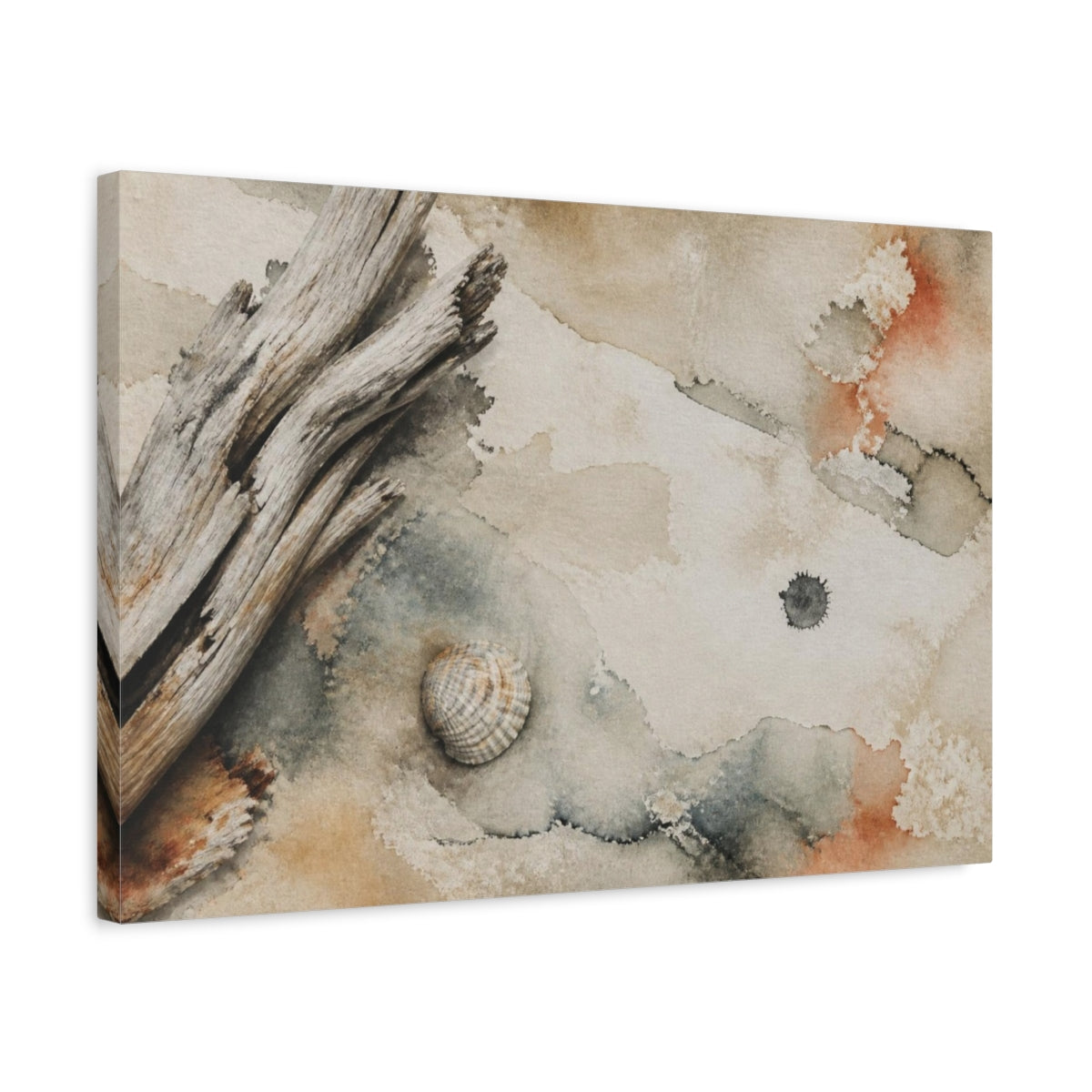 Side Mockup 3. Wabi Sabi Driftwood Shell shown as canvas print
