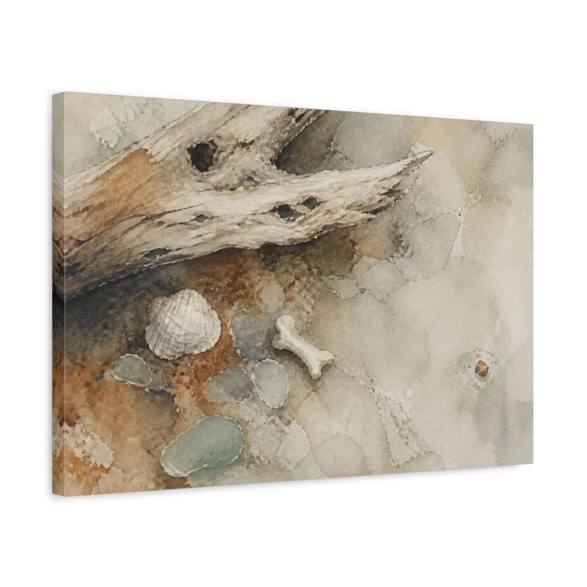 Side Mockup 3. Wabi Sabi Driftwood Study shown as canvas print