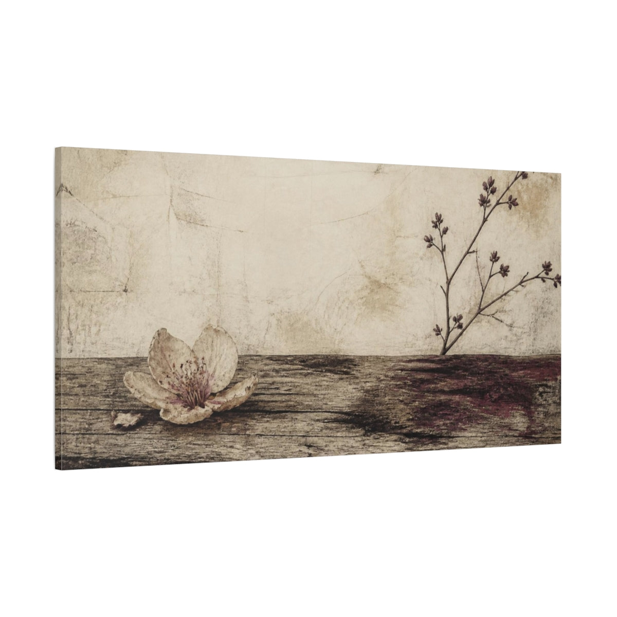 Side Mockup 2. Wabi Sabi Fallen Blossom shown as canvas print