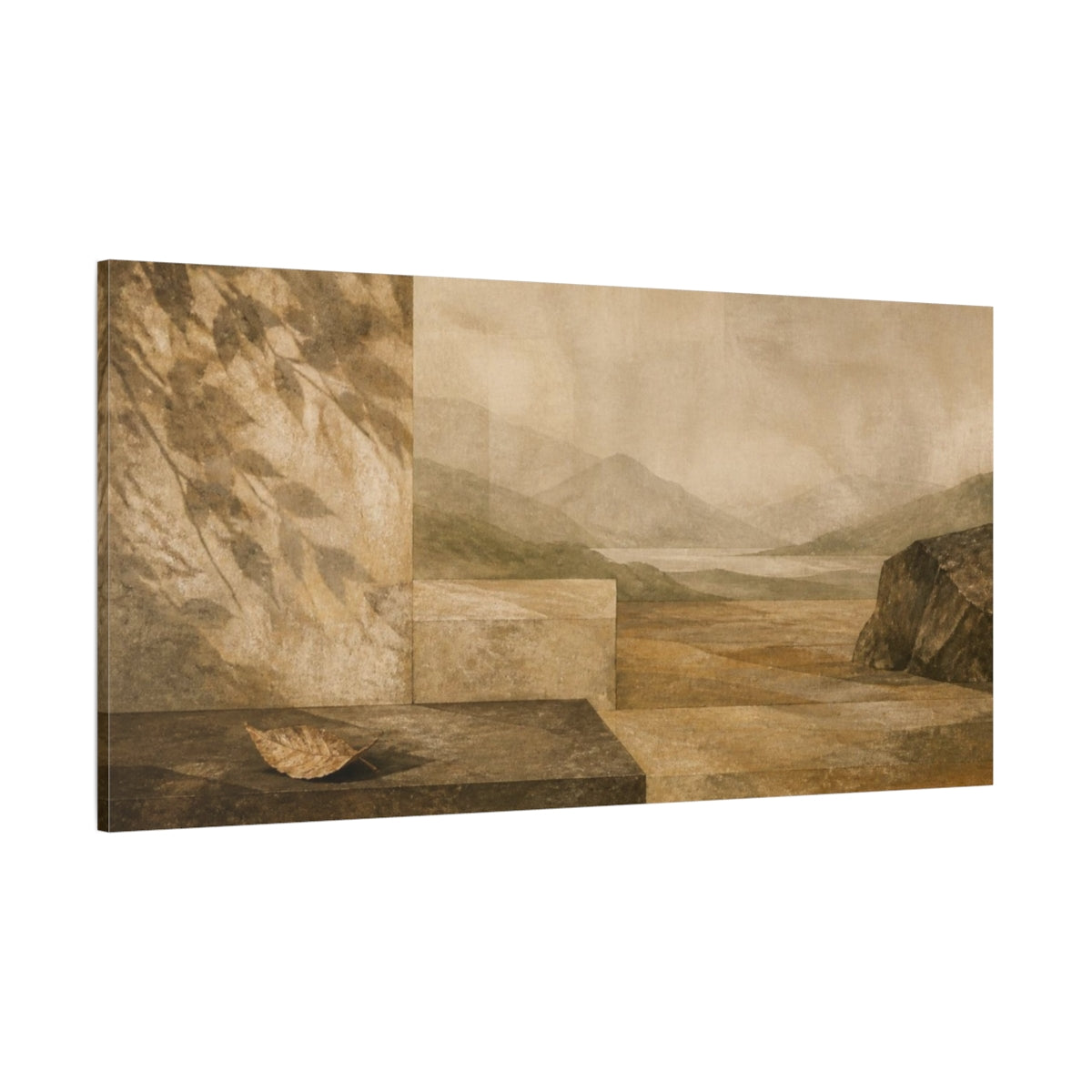 Side Mockup 2. Wabi Sabi Fallen Leaf shown as canvas print