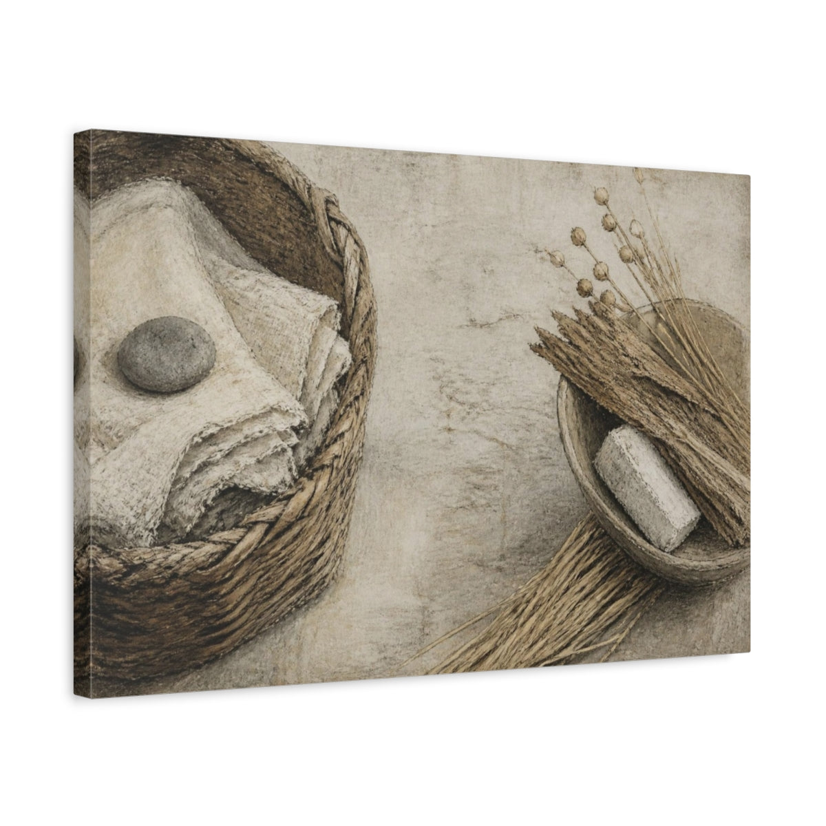 Side Mockup 3. Wabi Sabi Linen Basket shown as canvas print