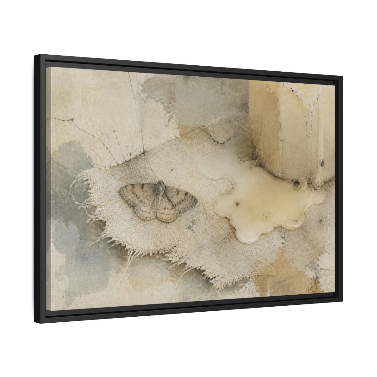 Side Mockup 14. Wabi-Sabi Moth Study shown as framed canvas print
