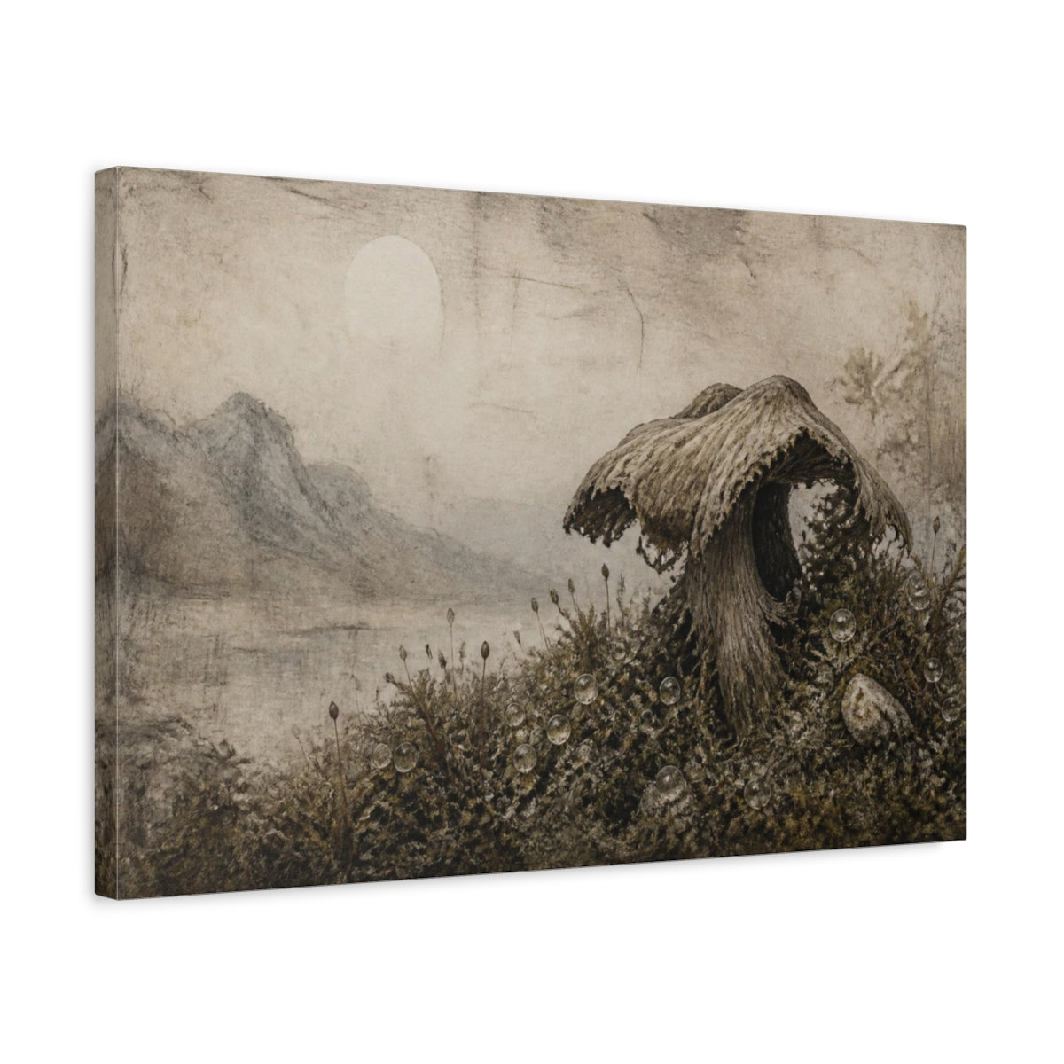 Side Mockup 3. Wabi Sabi Mushroom Cap shown as canvas print