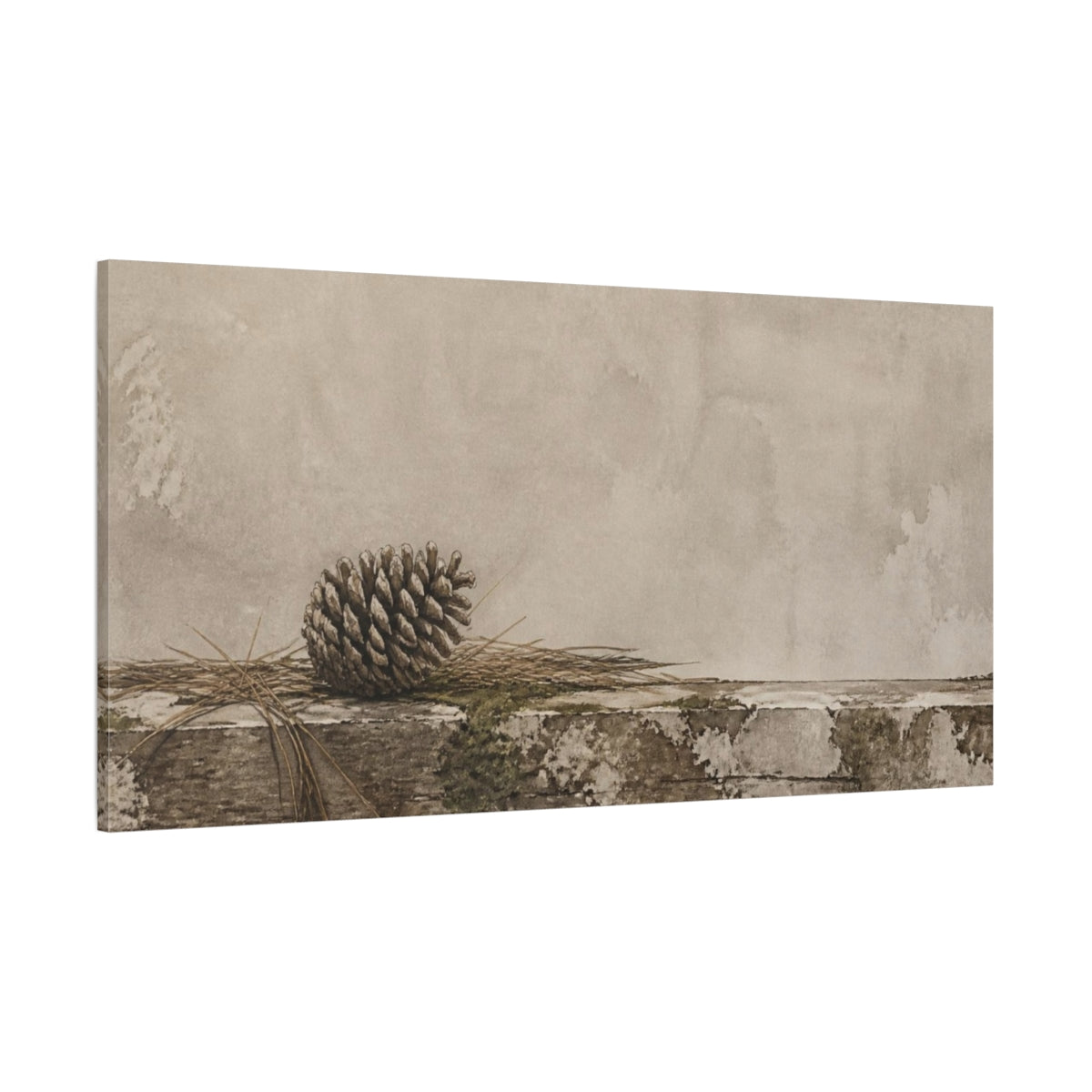 Side Mockup 2. Wabi Sabi Pine Cone Study shown as canvas print