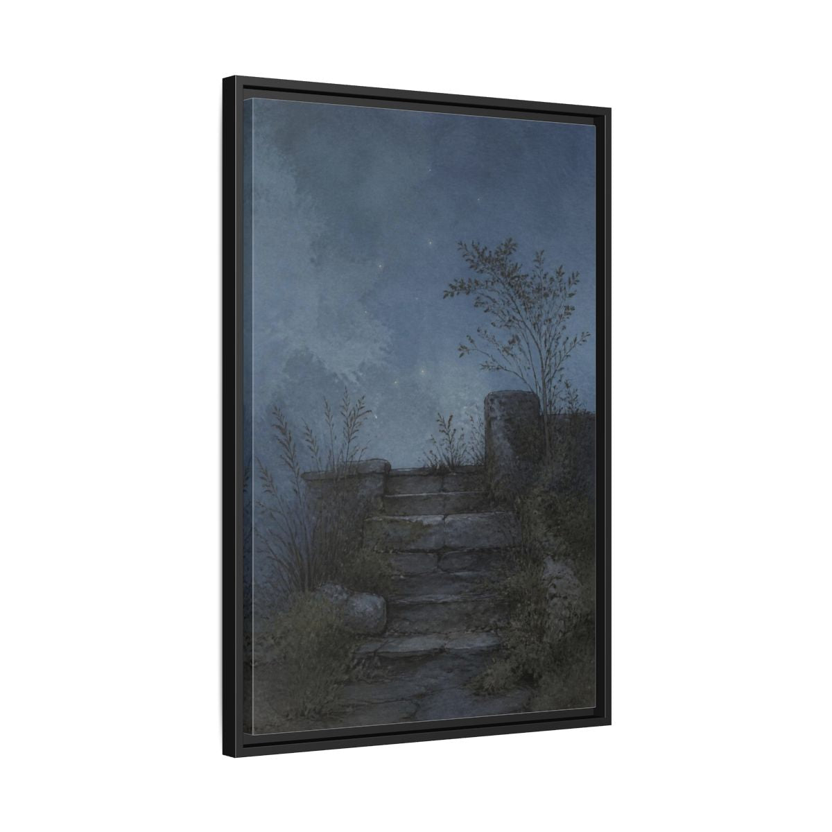 Side Mockup 14. Wabi Sabi Stone Steps shown as framed canvas print