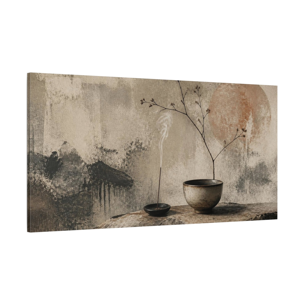Side Mockup 2. Wabi Sabi Tea Bowl shown as canvas print