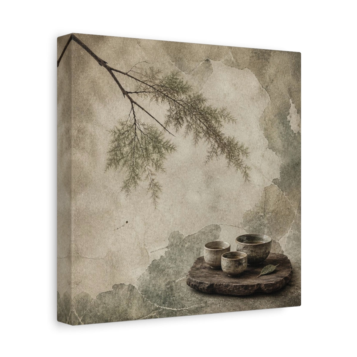 Side Mockup 9. Wabi Sabi Tea Cups shown as canvas print