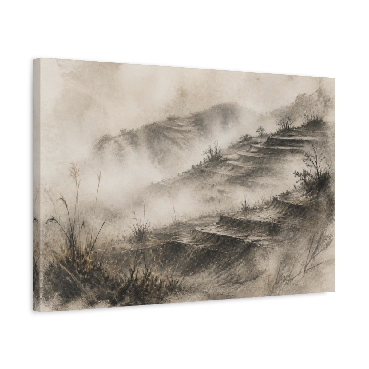 Side Mockup 3. Wabi Sabi Terraced Hills shown as canvas print