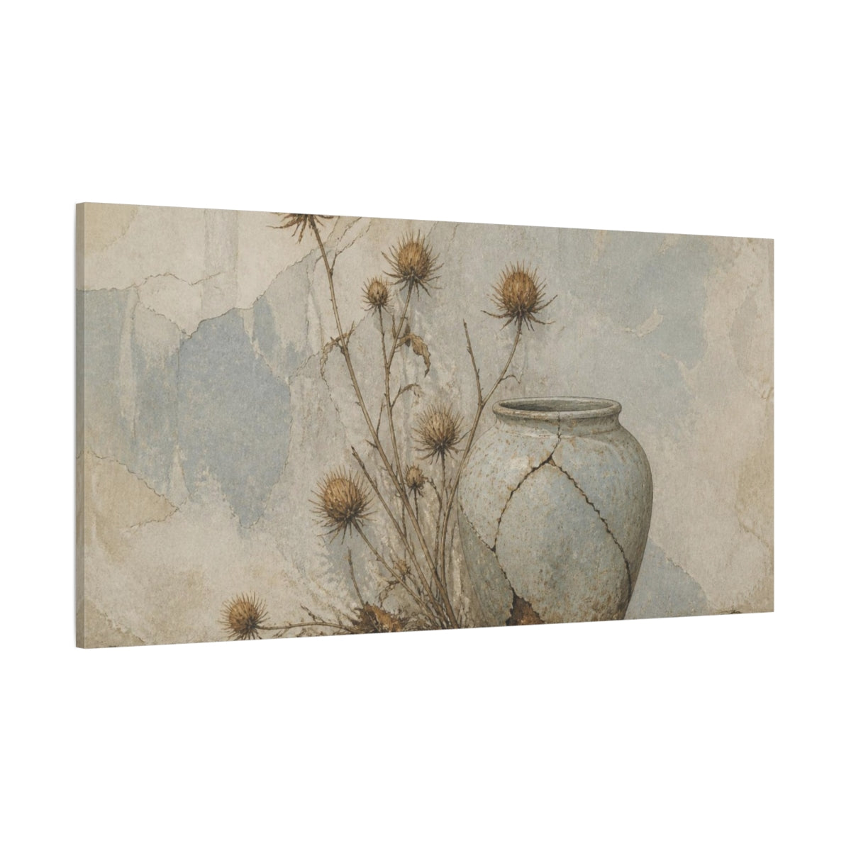 Side Mockup 2. Wabi Sabi Thistle Still Life shown as canvas print