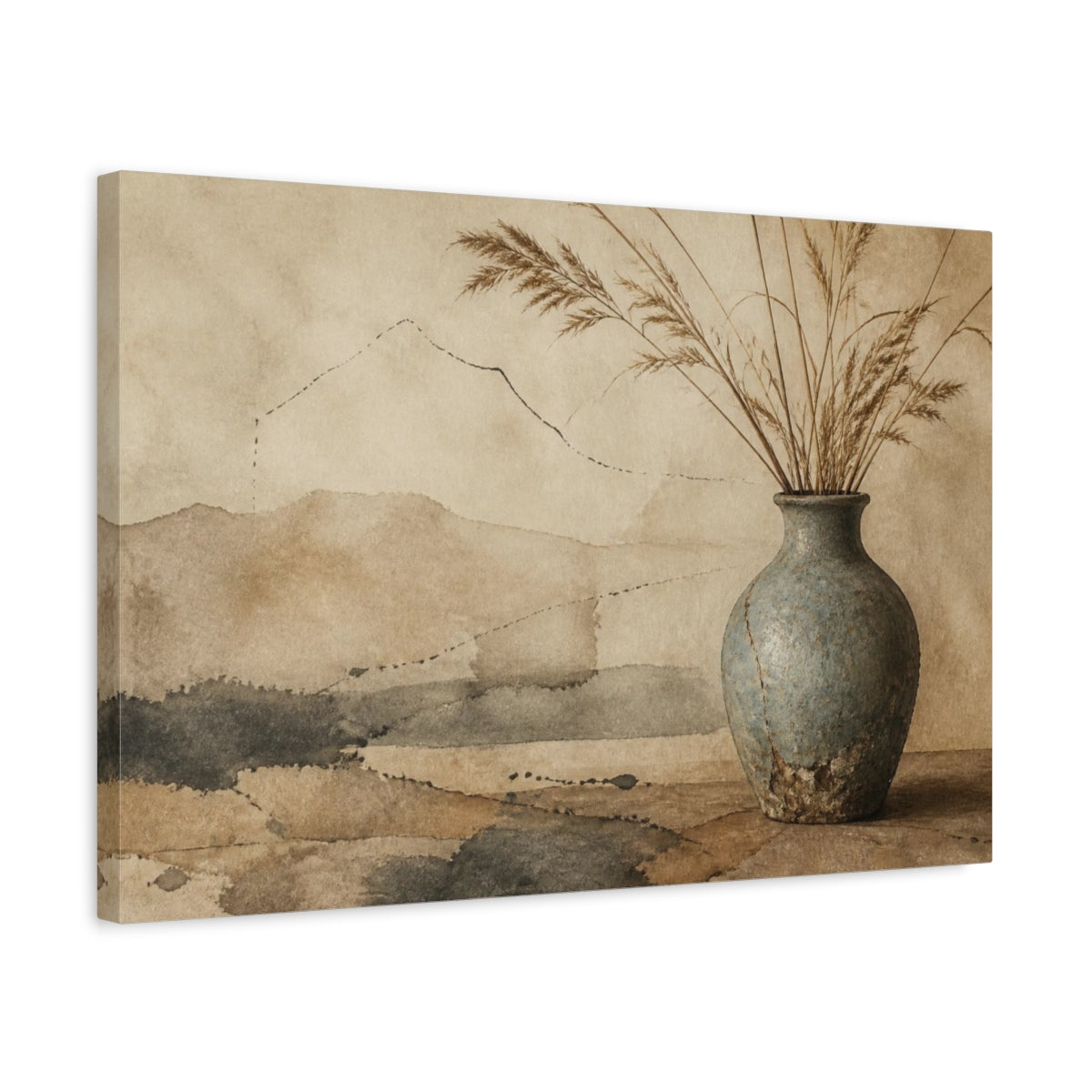 Side Mockup 3. Wabi Sabi Weathered Vase shown as canvas print