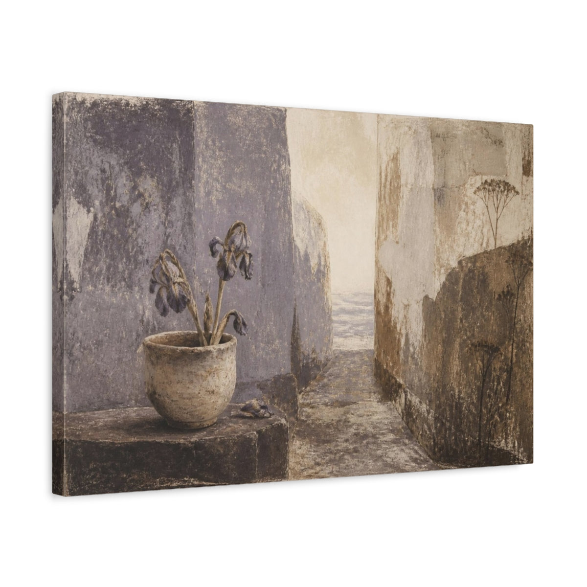 Side Mockup 3. Wabi Sabi Wilted Iris shown as canvas print