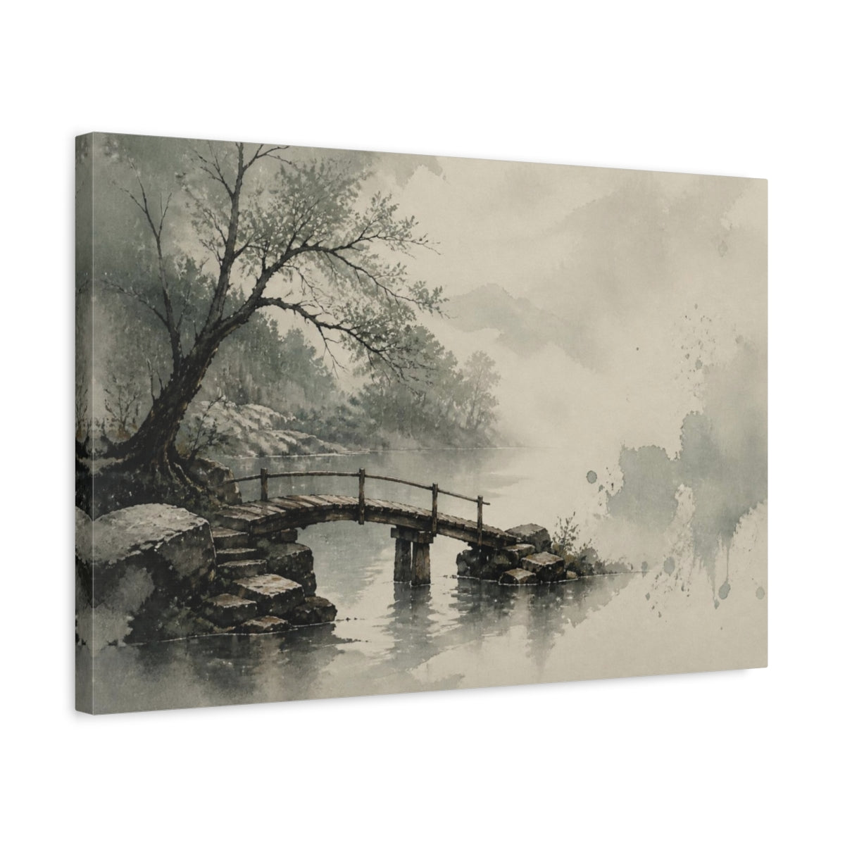 Side Mockup 3. Wabi Sabi Wooden Bridge shown as canvas print