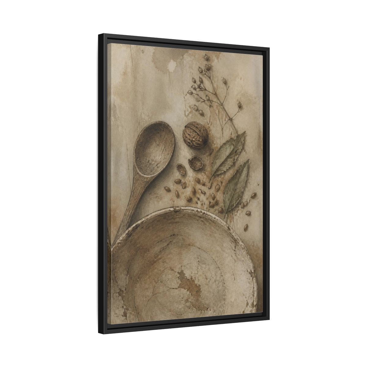 Side Mockup 14. Wabi Sabi Wooden Spoon shown as framed canvas print