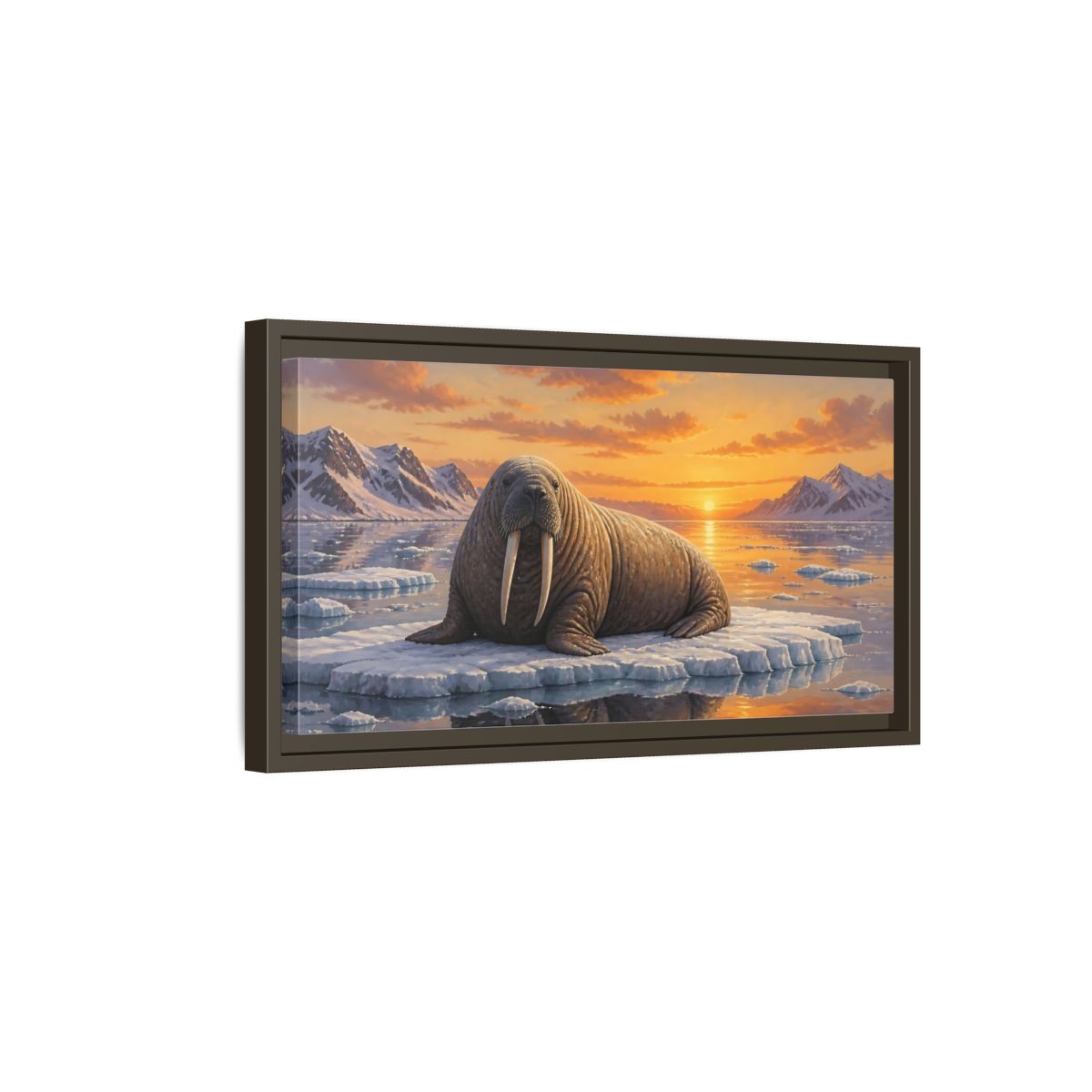 Side Mockup 7. Walrus At Sunset shown as framed canvas print