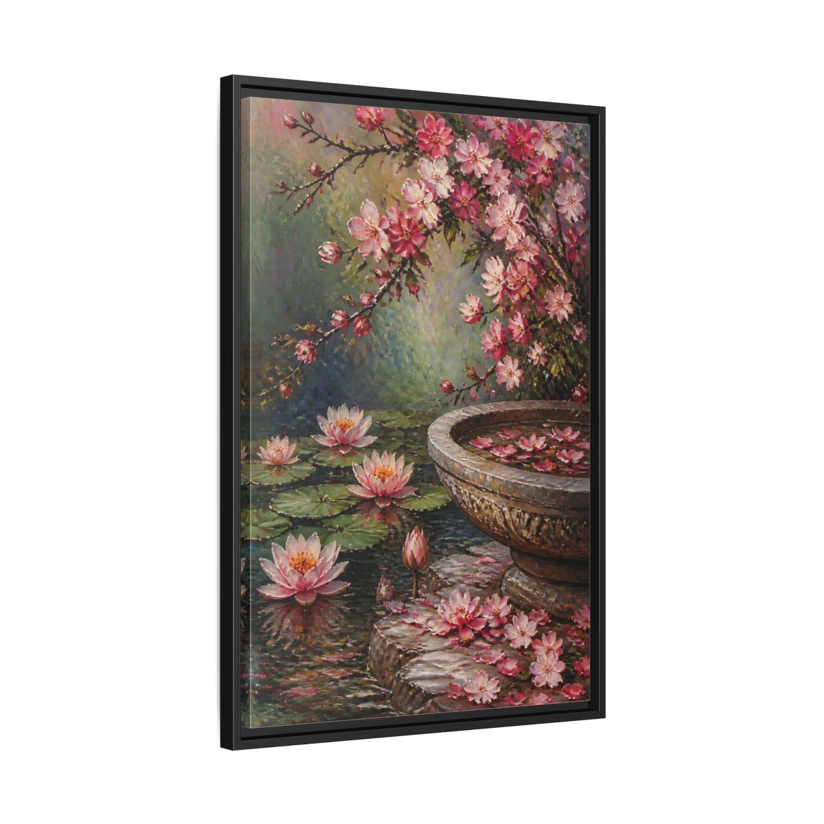Side Mockup 14. Water Lily Flowers shown as framed canvas print