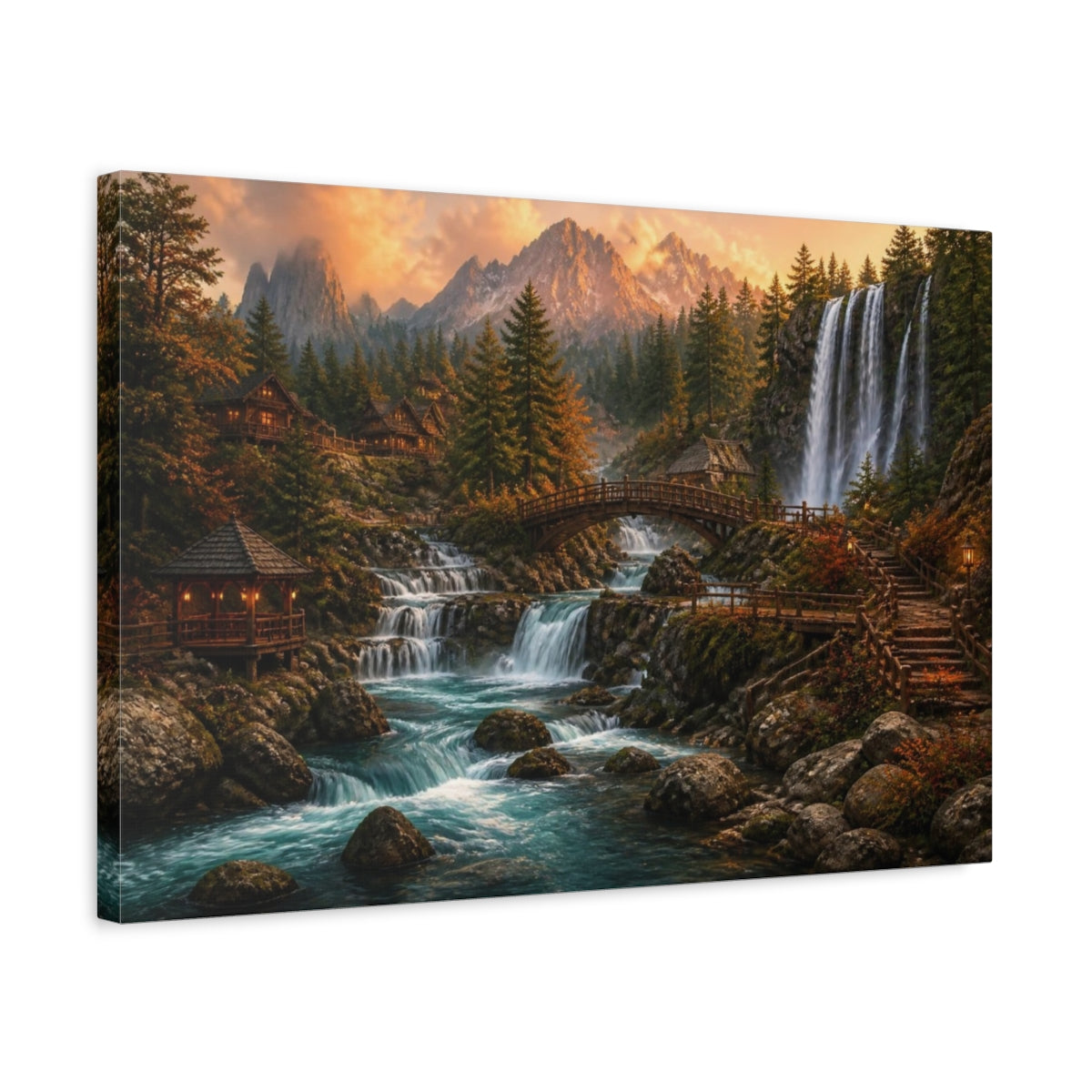 Side Mockup 3. Waterfall Mountain Landscape shown as canvas print