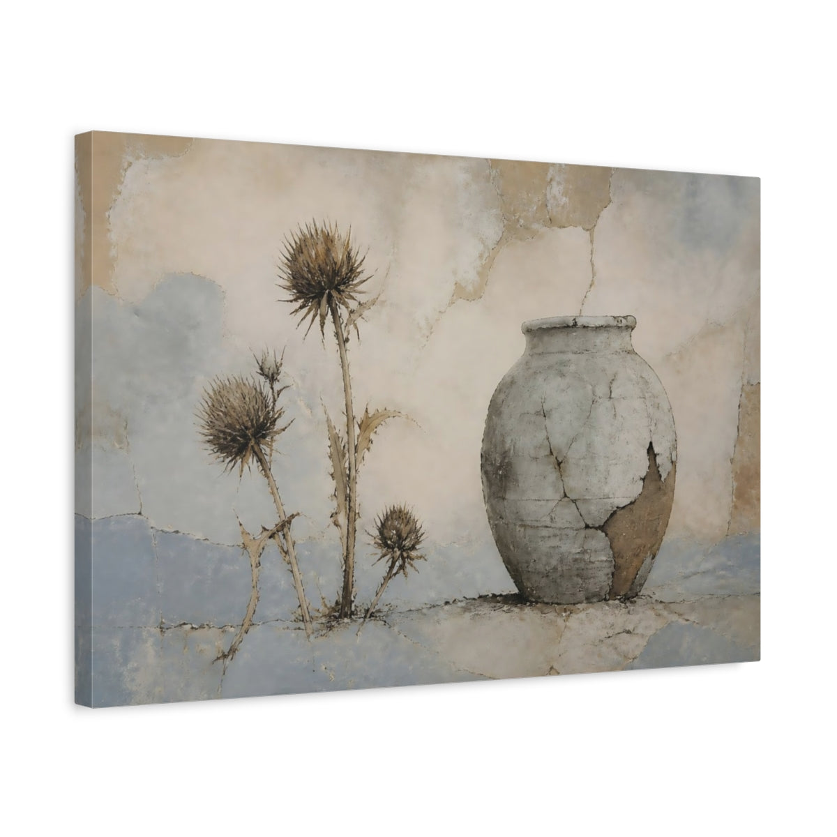 Side Mockup 3. Weathered Clay Urn shown as canvas print