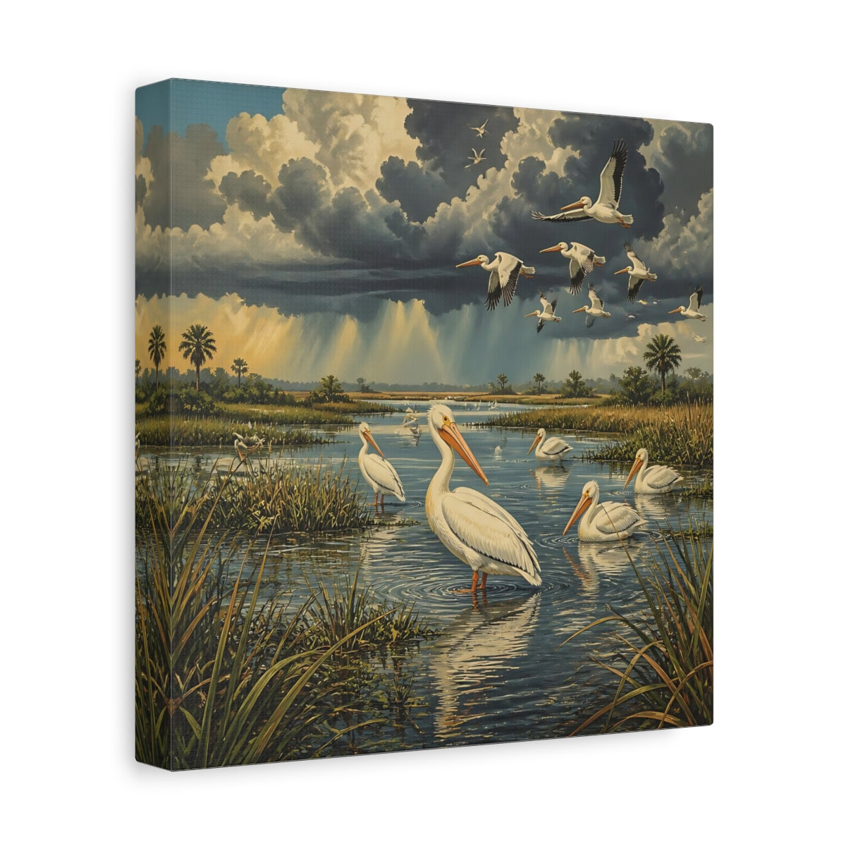 Side Mockup 9. White Pelican Marsh Landscape shown as canvas print