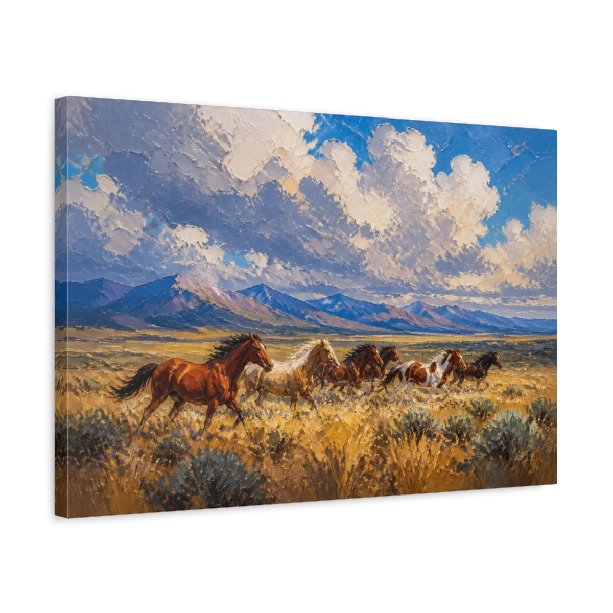 Side Mockup 3. Wild Horse Landscape shown as canvas print