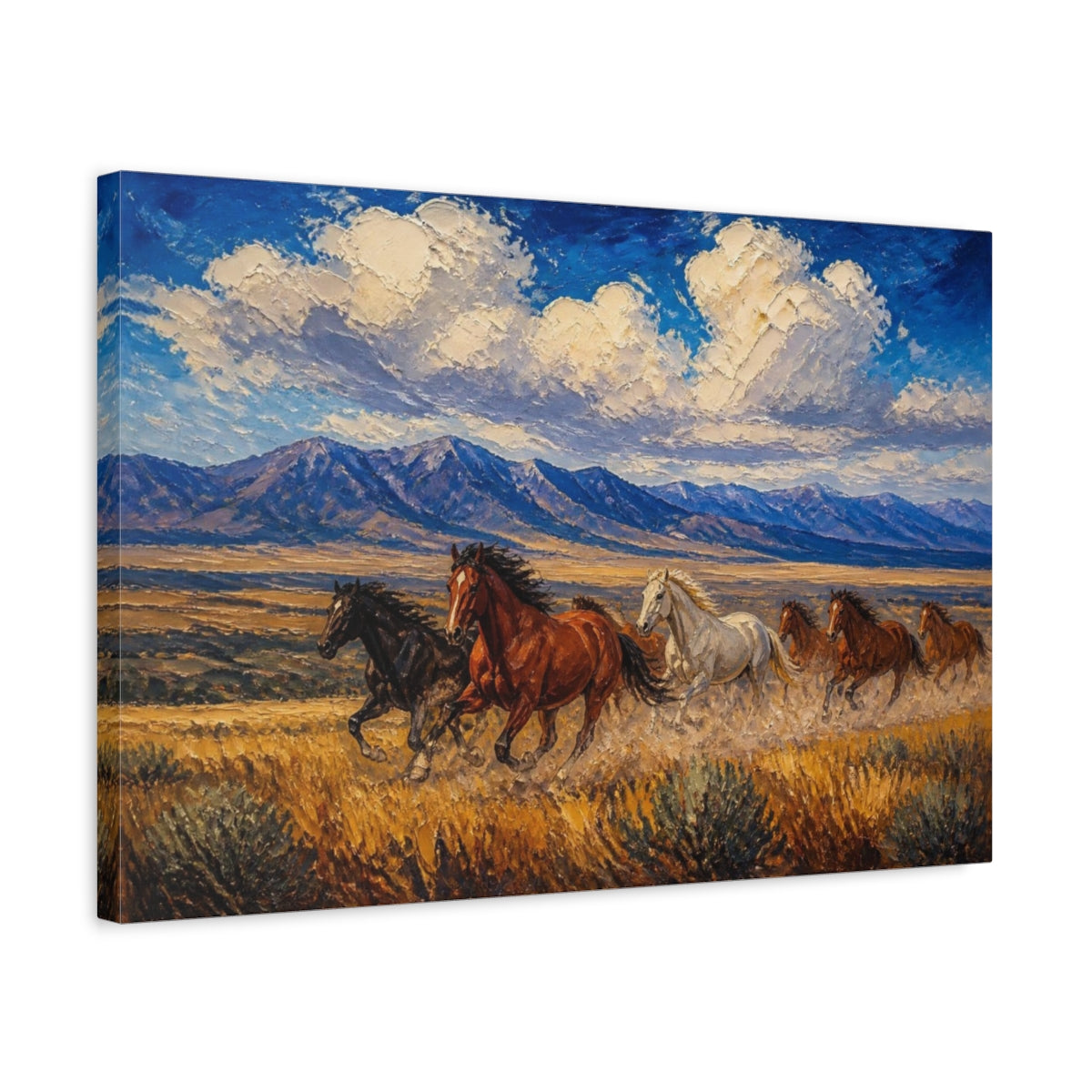 Side Mockup 3. Wild Horses Landscape shown as canvas print