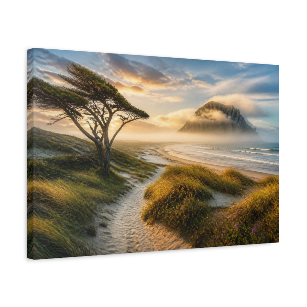 Side Mockup 3. Windswept Tree Coastal Landscape shown as canvas print