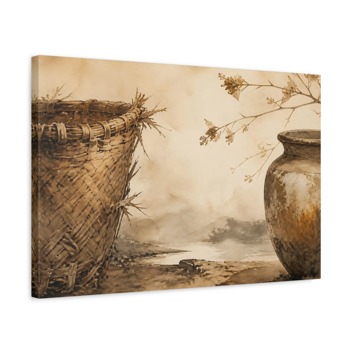 Side Mockup 3. Woven Basket & Pot shown as canvas print