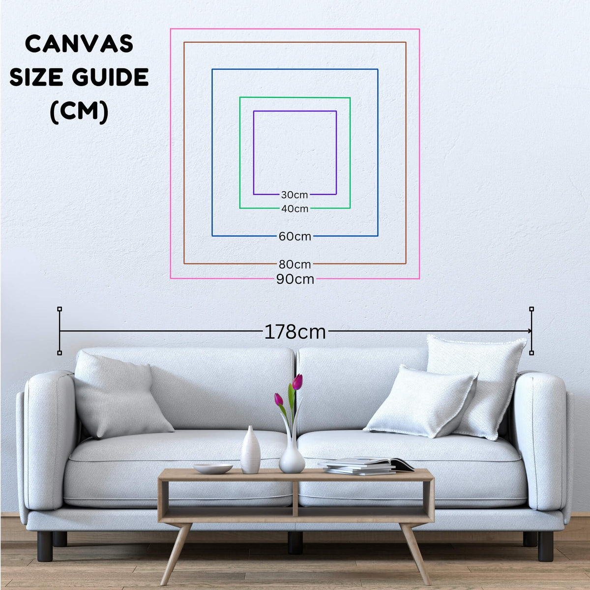 Canvas Print size map in centimeters
