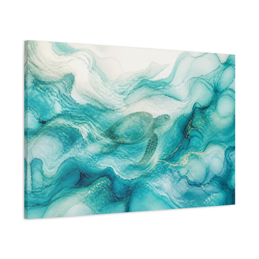 Main Mockup. Abstract Aqua Sea Turtle shown as canvas print