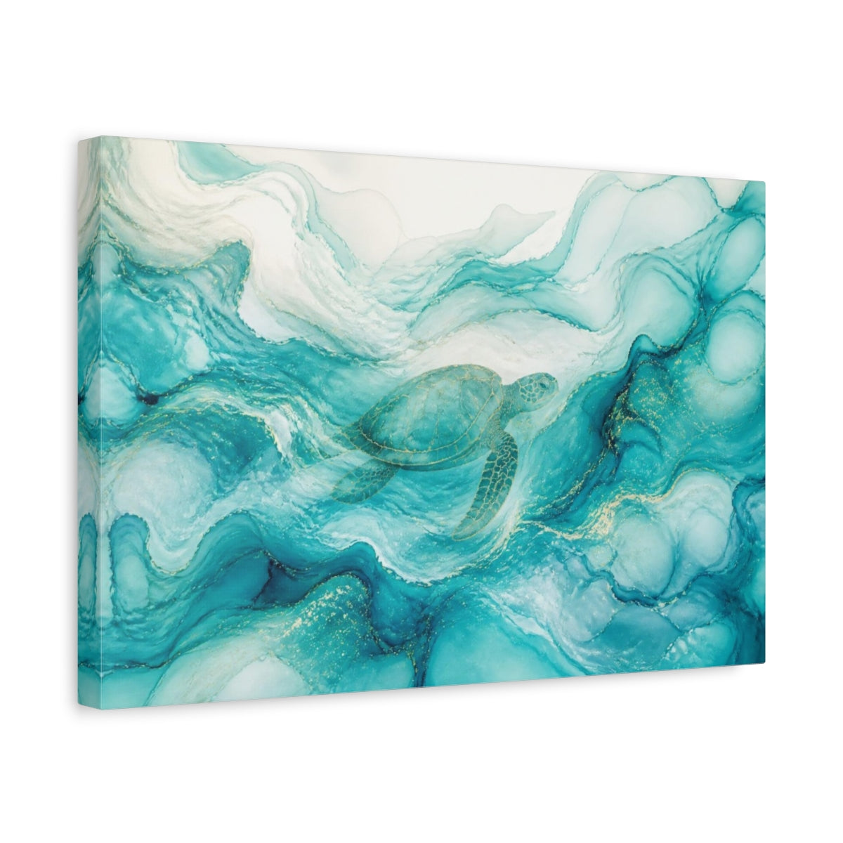 Side Mockup 4. Abstract Aqua Sea Turtle shown as canvas print