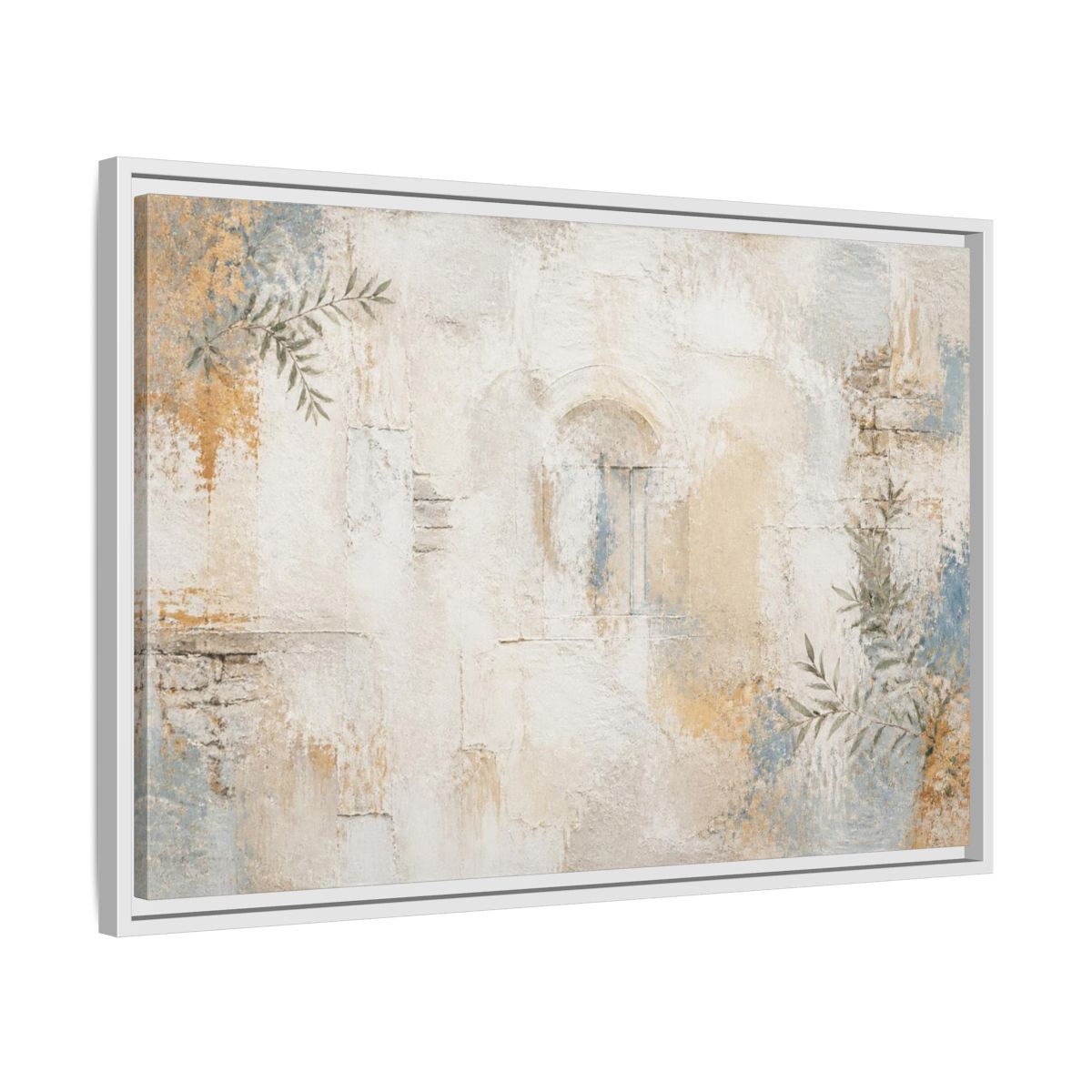 Side Mockup 10. Abstract Arched Window Whitewash shown as framed canvas print