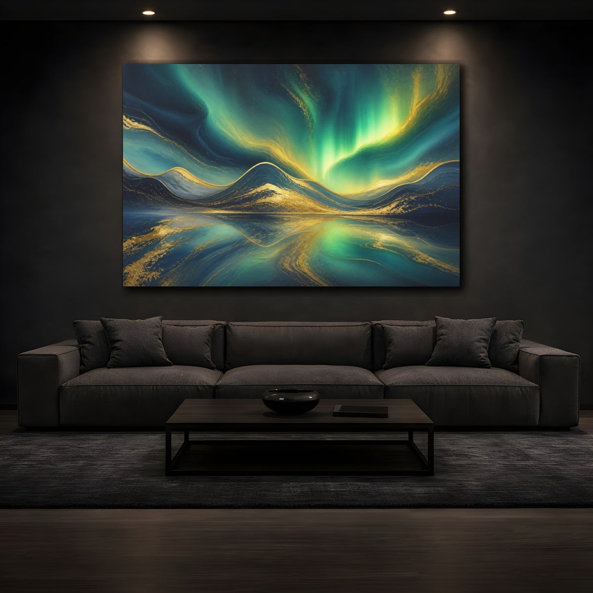 Mockup 3. Abstract Aurora Curve shown as canvas print