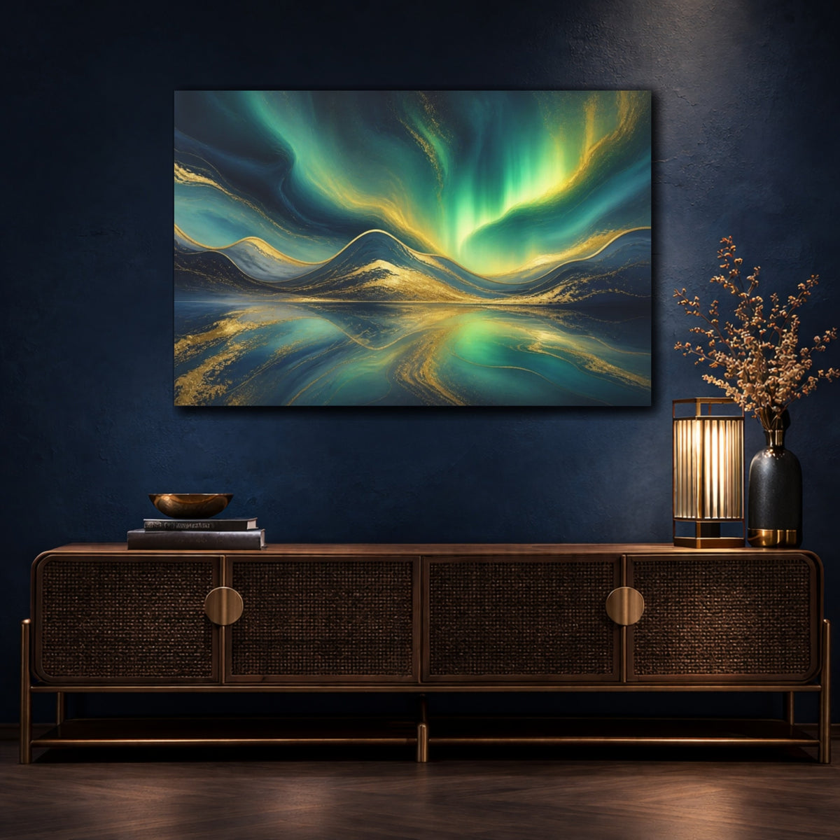 Mockup 4. Abstract Aurora Curve shown as canvas print