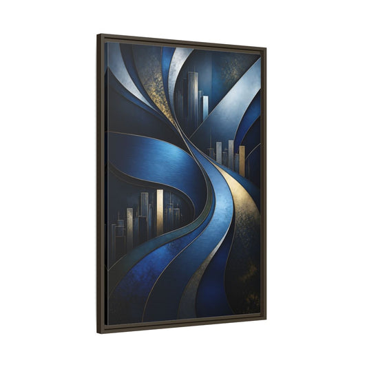 Main Mockup. Abstract Blue Layered Waves shown as framed canvas print