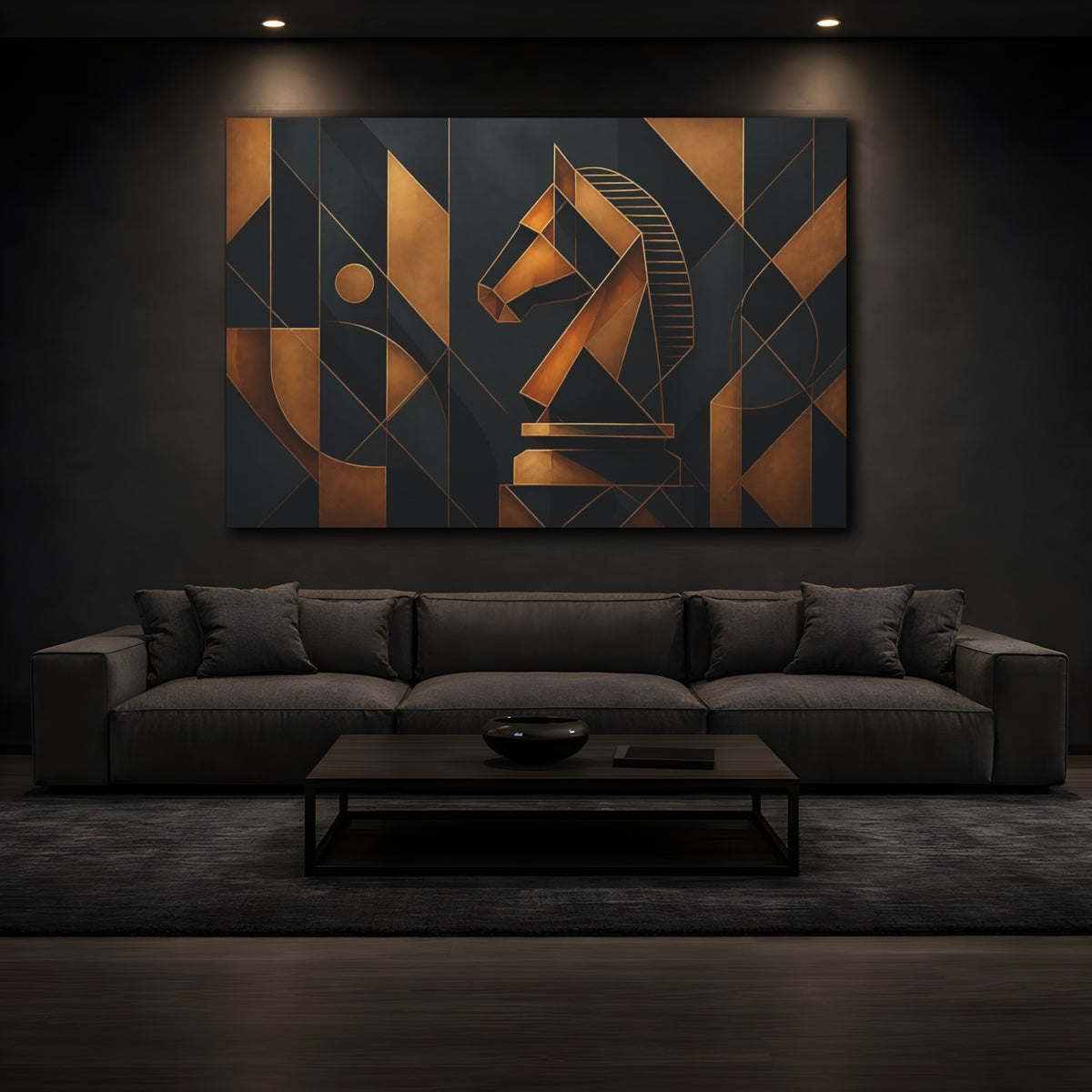 Mockup 3. Abstract Bronze Chess Knight shown as canvas print