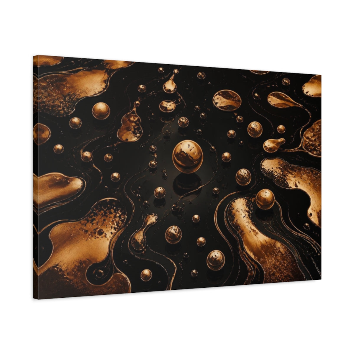 Main Mockup. Abstract Bronze Droplets shown as canvas print
