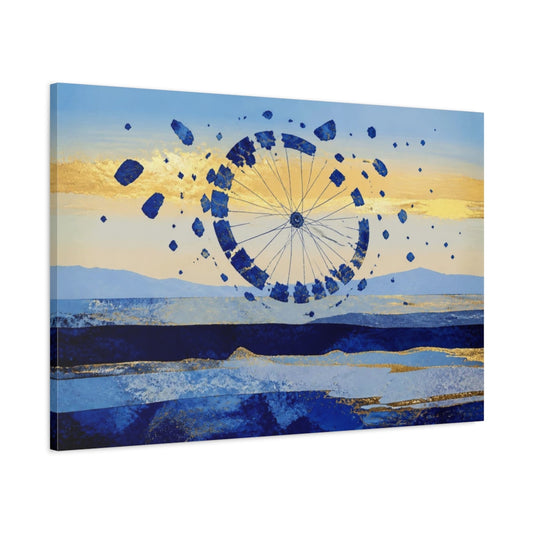 Main Mockup. Abstract Cobalt Bicycle Wheel shown as canvas print