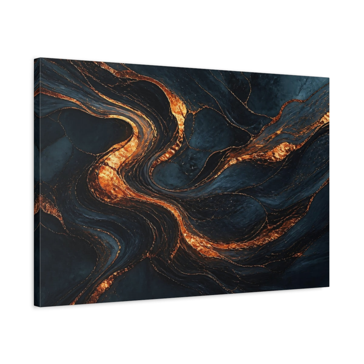 Side Mockup 2. Abstract Copper Stone Veins shown as canvas print