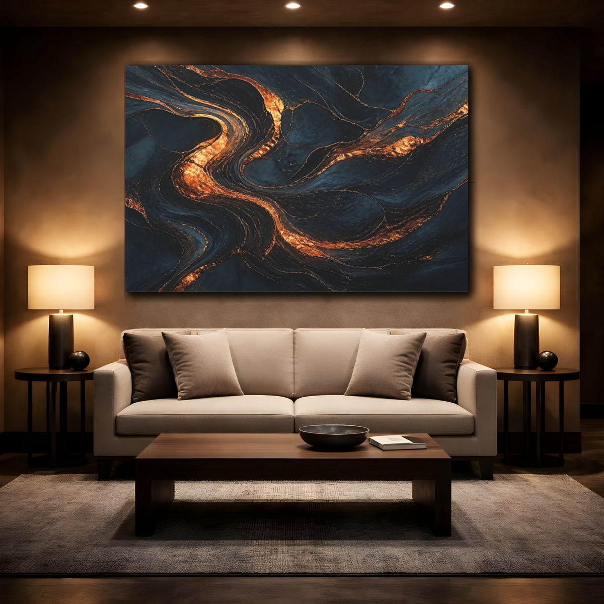 Mockup 2. Abstract Copper Stone Veins shown as canvas print