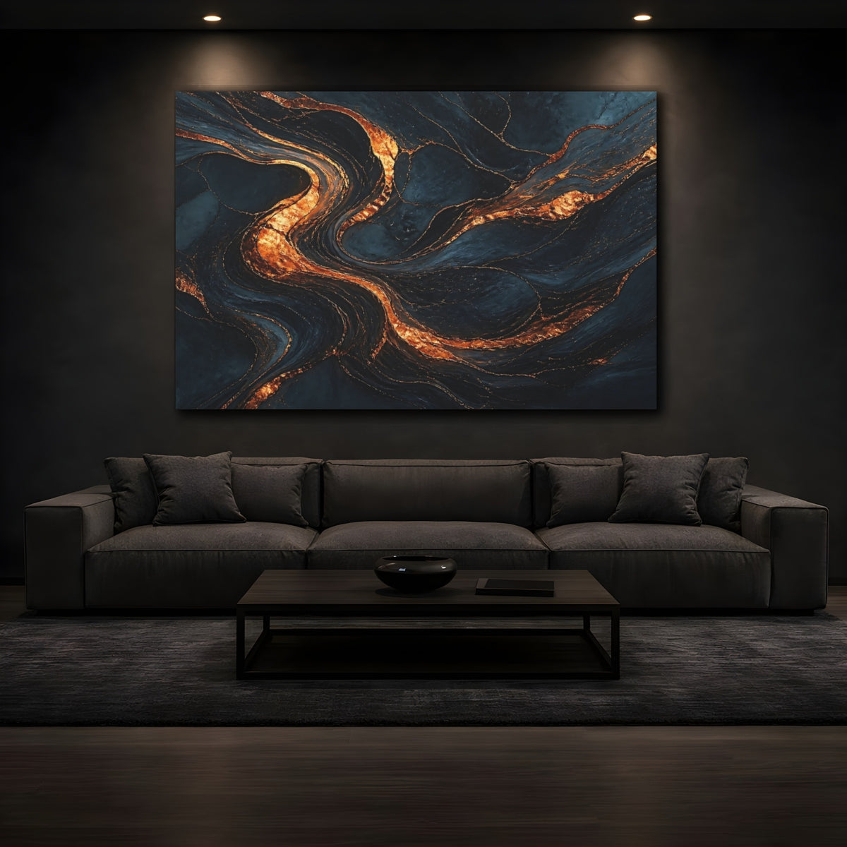 Mockup 3. Abstract Copper Stone Veins shown as canvas print