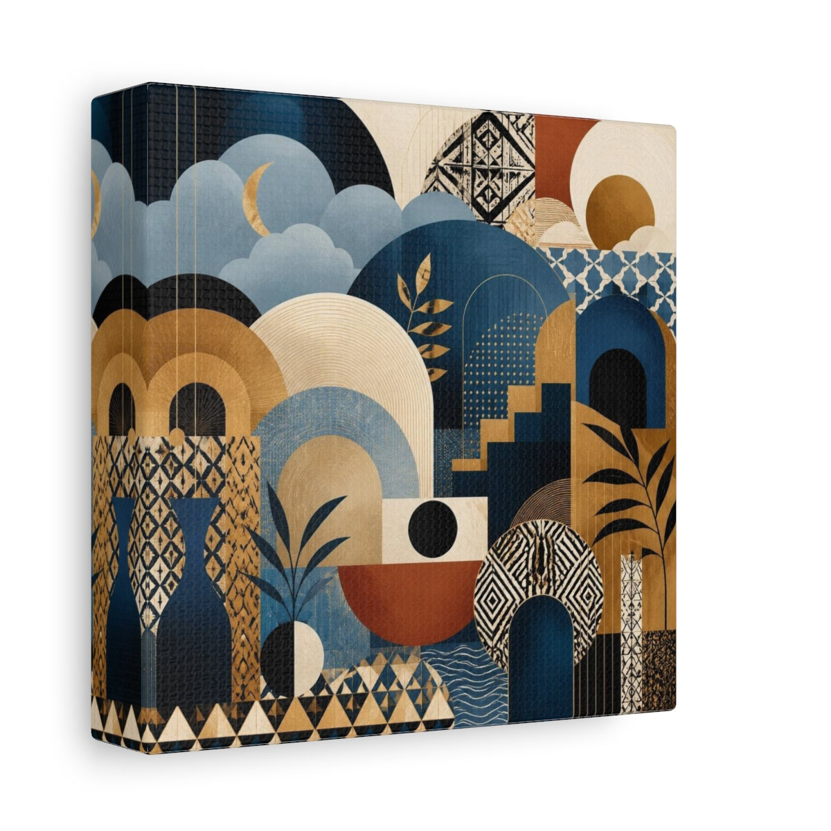 Side Mockup 2. Abstract Crescent Moon Arches shown as canvas print