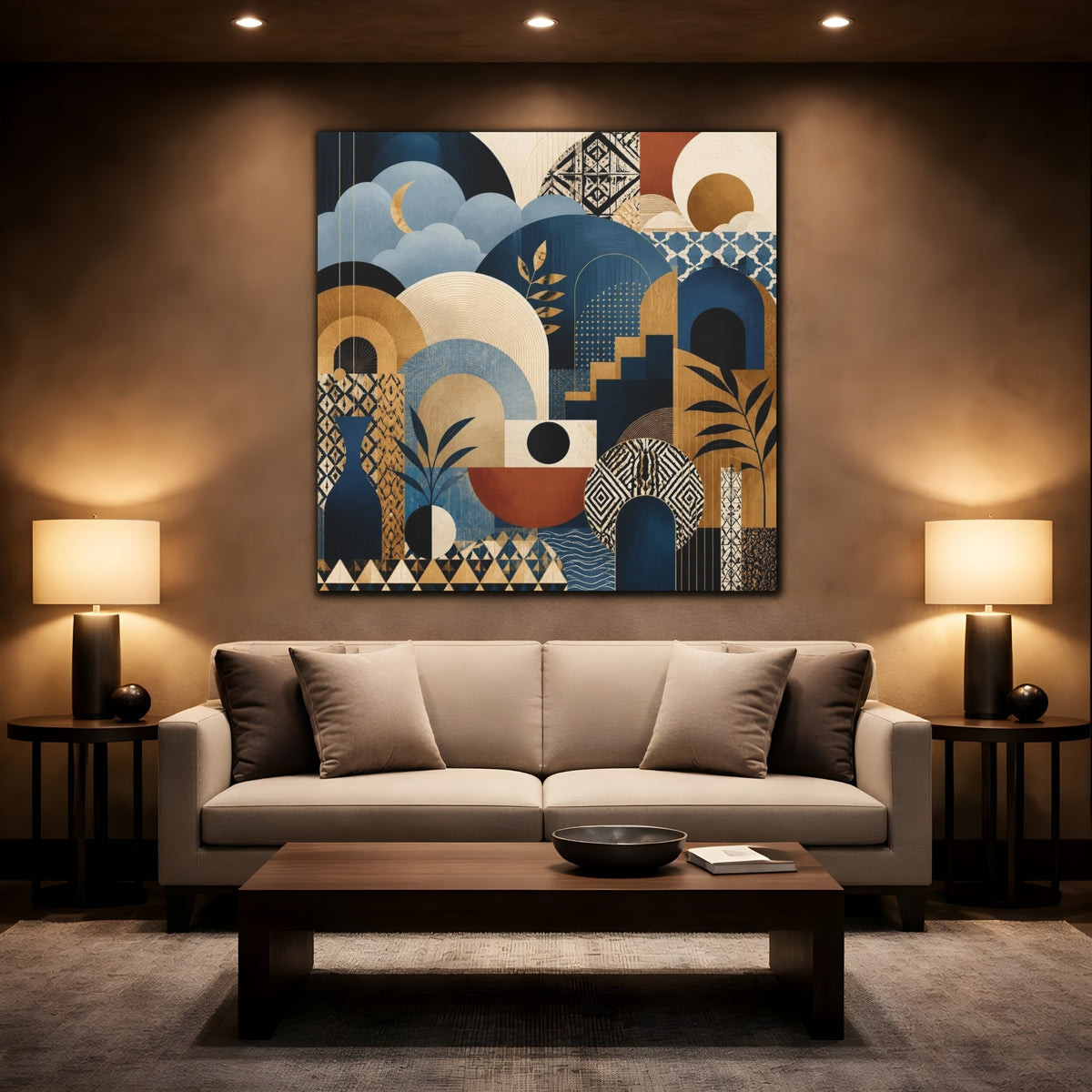 Mockup 2. Abstract Crescent Moon Arches shown as canvas print